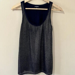 EXPRESS| Sharp 'Lila'‎ Black & Gold Chain Metal Style Embellished Tank Top Sz XS